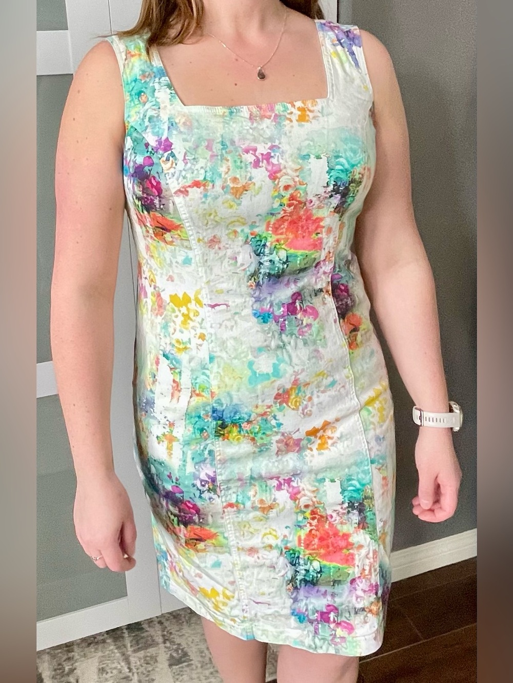 Cartise Denim Watercolor Sheath Dress